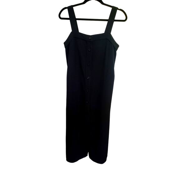 Everlane Black Japanese Goweave Picnic Midi Dress Button Front Size 6 Pockets - Picture 2 of 9